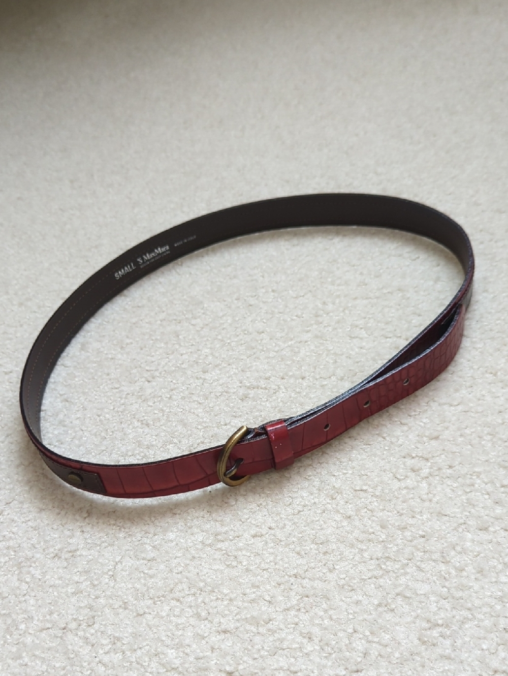 MaxMara Red Croc-Embossed Leather Belt with Brass Buckle